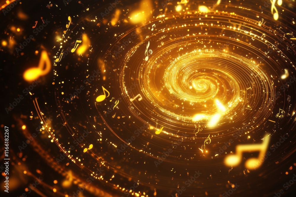 Fototapete 3d swirl of golden music notes creating a magical atmosphere in a universe of sound and rhythm. gene