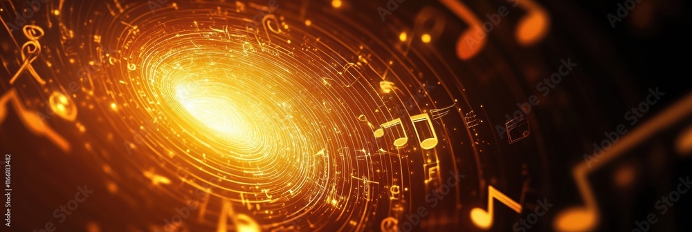 Aufkleber Exploring vibrant 3D music notes swirling in a cosmic background during a creative artistic vision. Generative AI