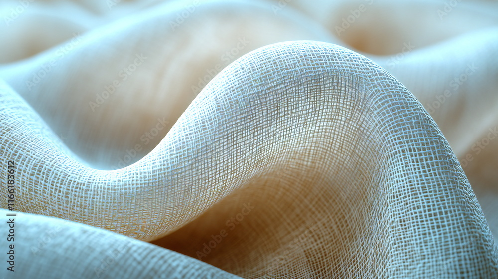 Poster soft waves of translucent fabric create an elegant drape in natural light in this textile close-up