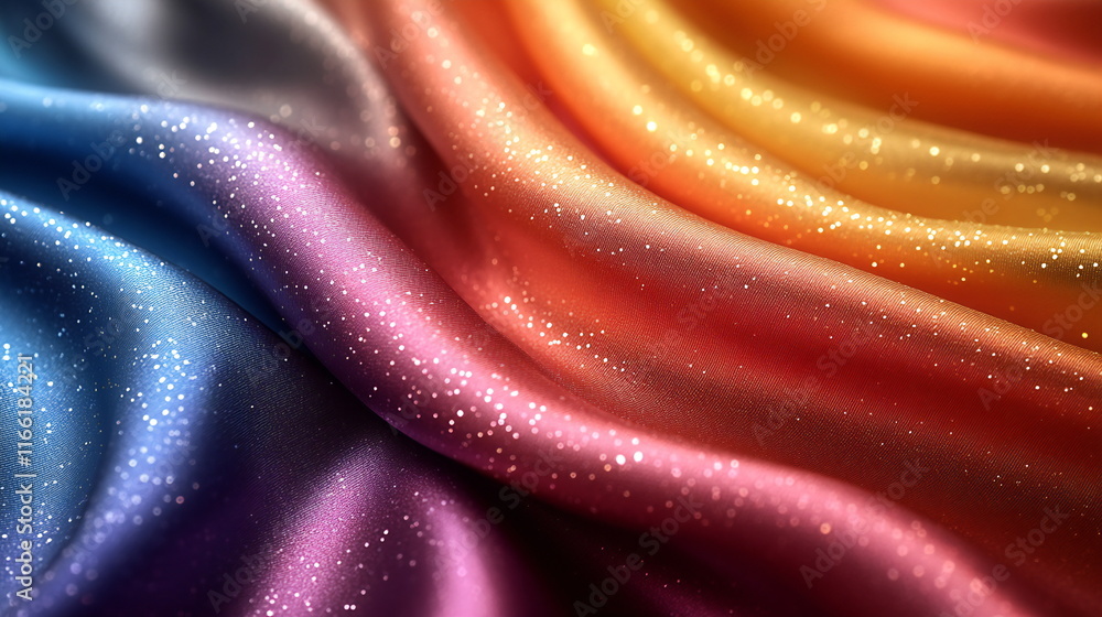 Aufkleber shimmering fabric displays vibrant colors and intricate textures flowing smoothly in soft waves