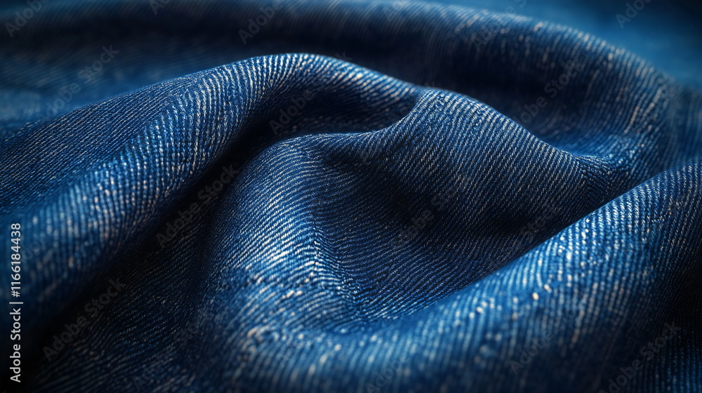 Poster close-up view of textured blue fabric showcasing intricate details and weaving patterns in natural l