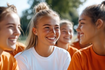 Smiles and camaraderie shine in a summer camp gathering of friends enjoying their time outdoors