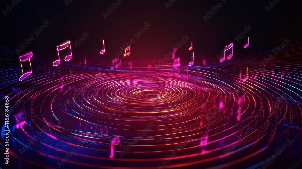 Fototapete dynamic 3d music visualization with swirling patterns and vibrant notes in colorful hues. generative