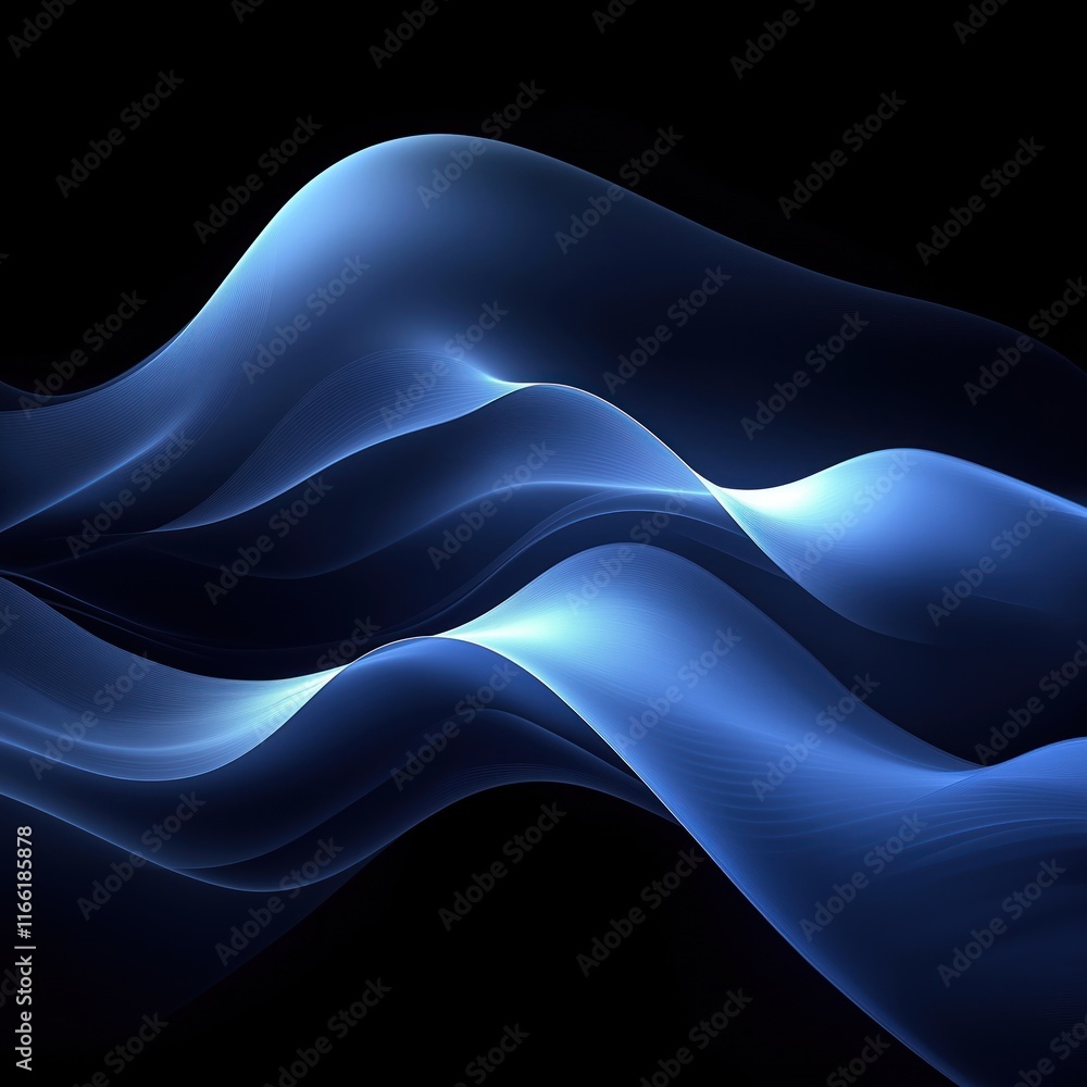 Poster abstract dark blue wavy lines on black background. modern graphic design. smooth lines create flowin