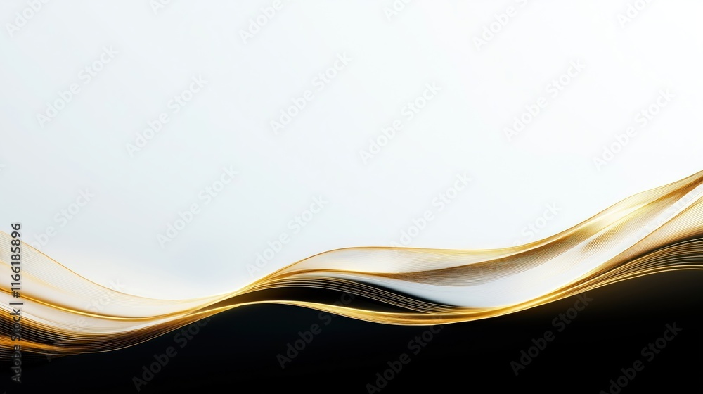 Aufkleber abstract gold waves flow across white, black background. dynamic curves, lines create motion effect.
