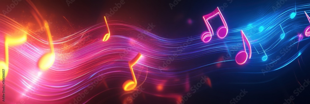 Leinwandbilder flowing musical staff lines illuminated with vibrant neon colors create a mesmerizing visual experie