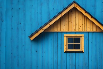Rustic Wooden House Decor Piece Against a Soft Blue Background