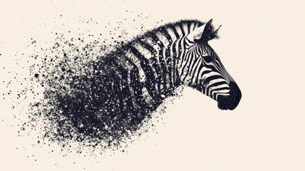 Fototapeta na wymiar Zebra, particle divergent composition, vector illustration. Silhouette of a zebra from particles