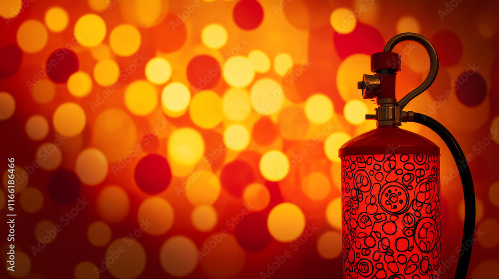 Poster a fire extinguisher of the particles. a fire extinguisher consists of circles and points. vector ill