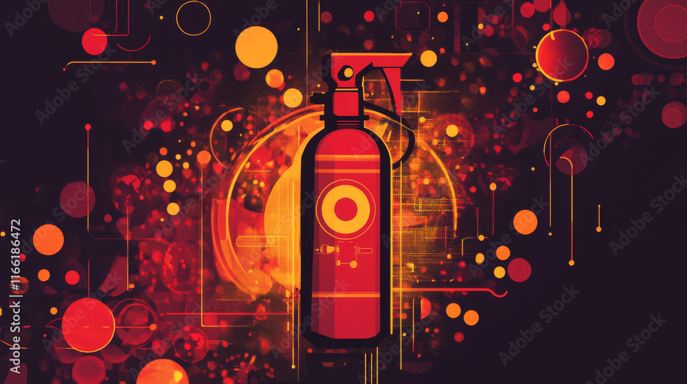 Poster a fire extinguisher of the particles. a fire extinguisher consists of circles and points. vector ill