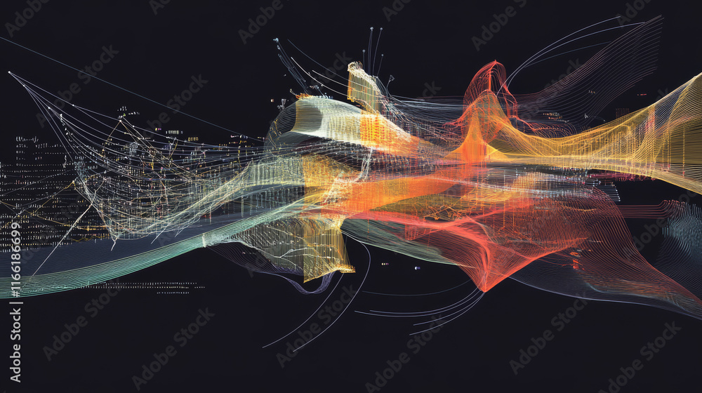 Poster hologram data table. a data table of polygons, triangles of points and lines. the data table icon is