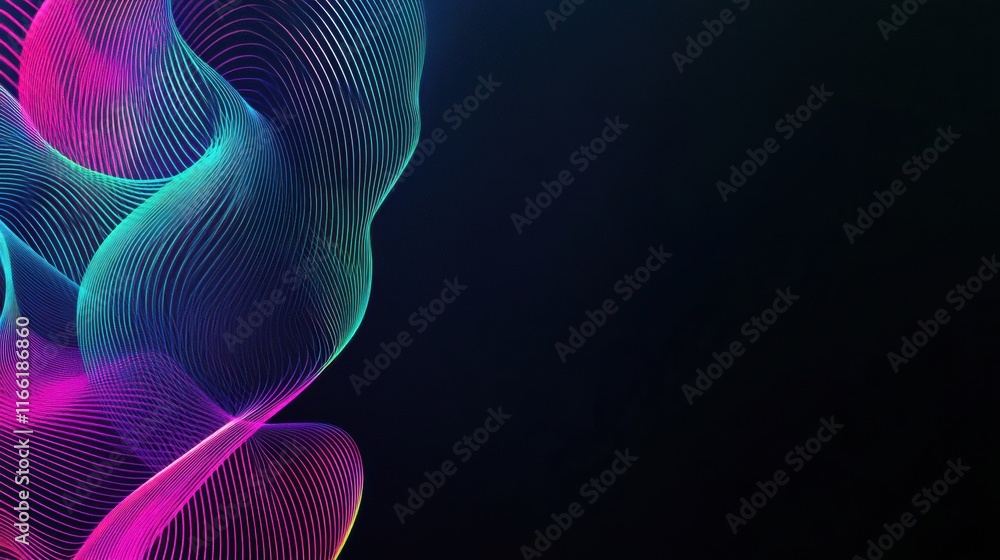 Aufkleber Abstract glowing neon lines create a mesmerizing visual experience with vibrant colors against a dark background. Generative AI