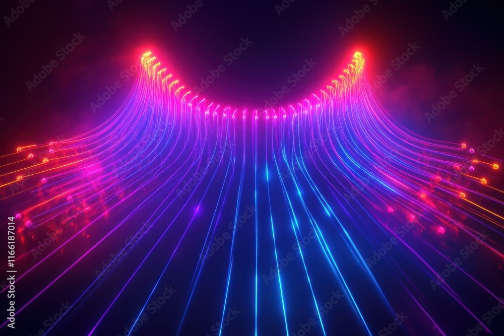 Aufkleber Vibrant 3D light patterns create an immersive visual experience in an abstract digital landscape. Generative AI