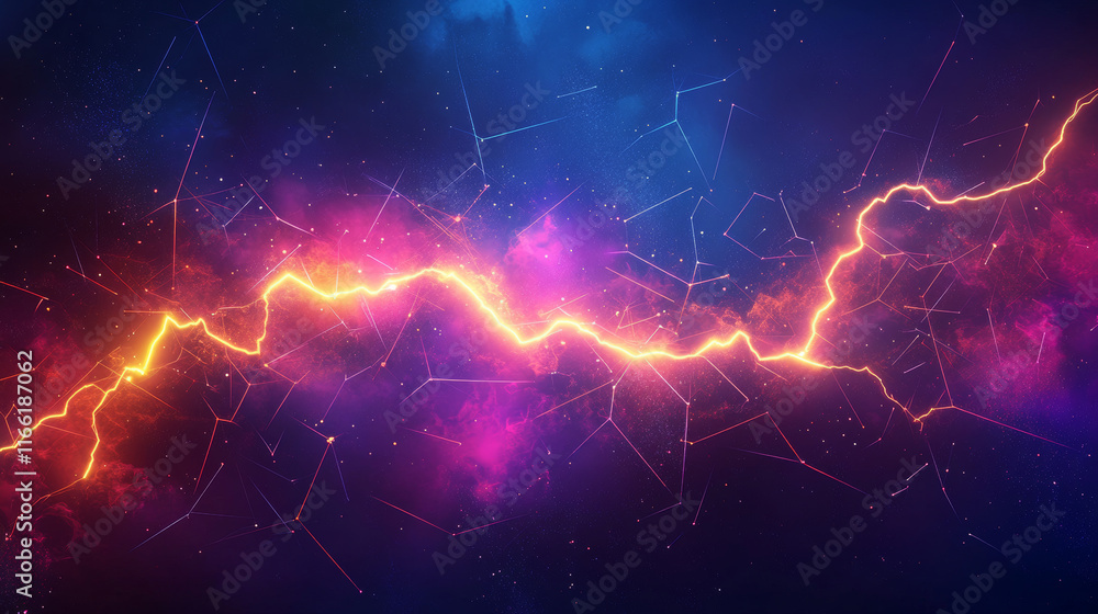 Poster hologram lightning. lightning from polygons, triangles of points and lines. lightning low poly conne