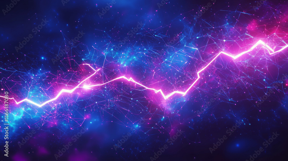 Poster hologram lightning. lightning from polygons, triangles of points and lines. lightning low poly conne