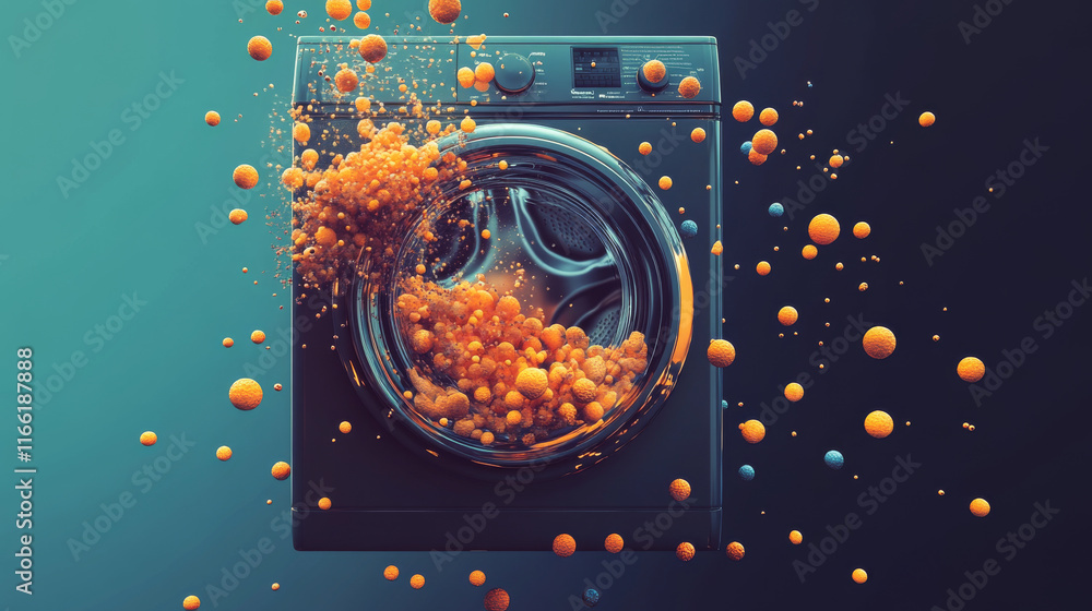 Poster washing machine made up of particles. washing machine consists of small circles and dots. vector ill