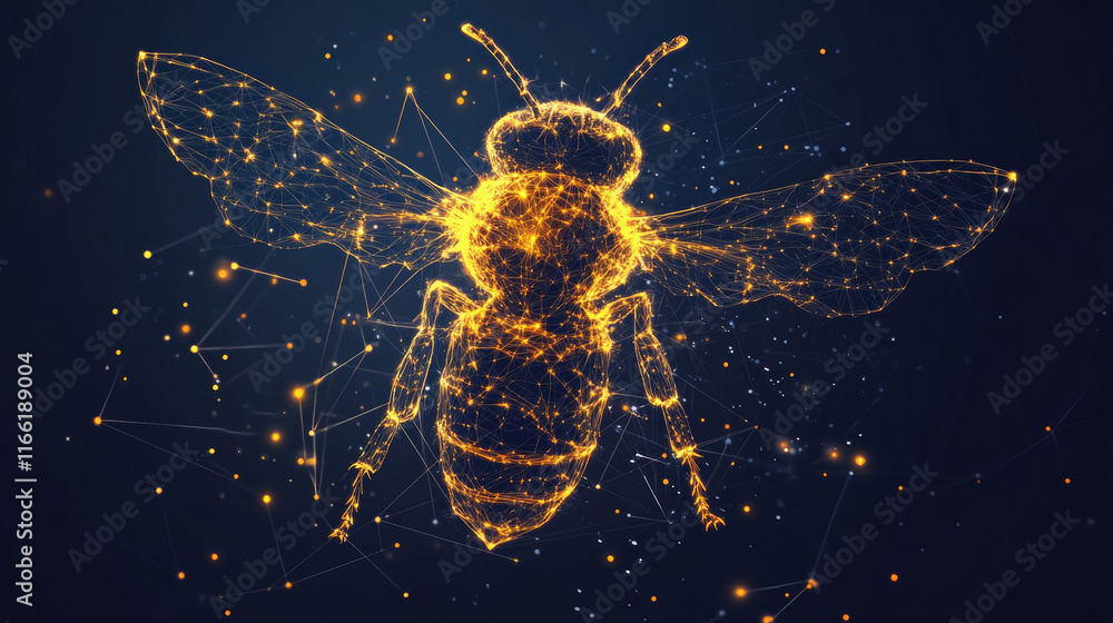 Poster the bee consists of points, lines and triangles. the polygon shape in the form of a silhouette of a 