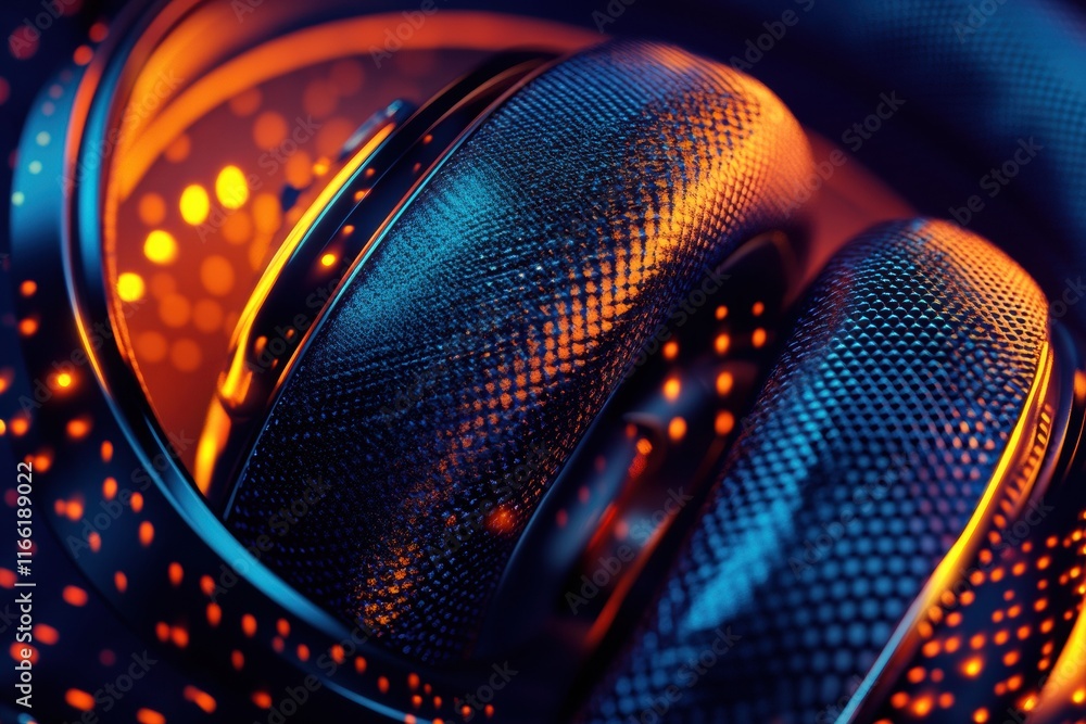 Poster close up view of vibrant 3d headphones showcasing intricate details and striking colors in a modern 