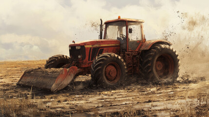 The excavator of the particles. The excavator is combined with a tractor