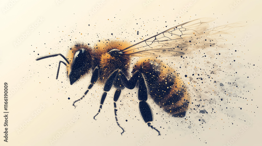 Poster the bee consists of points, lines and triangles. the polygon shape in the form of a silhouette of a 