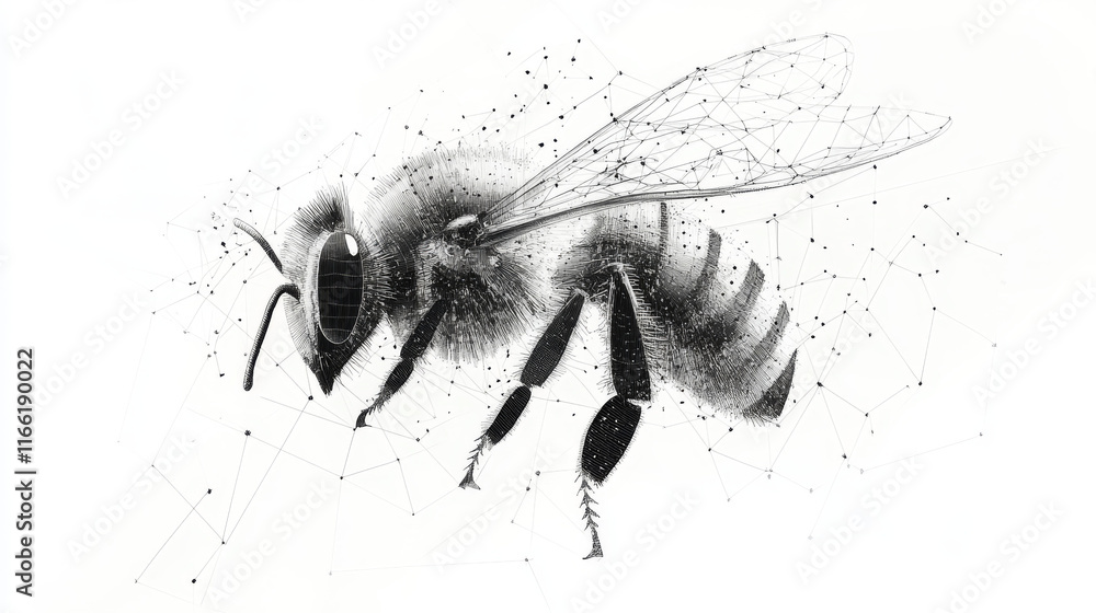 Poster the bee consists of points, lines and triangles. the polygon shape in the form of a silhouette of a 