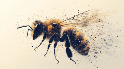 Fototapeta premium The bee consists of points, lines and triangles. The polygon shape in the form of a silhouette of a bee on a dark background. Vector illustration.