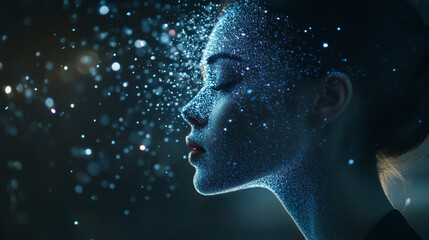 Obraz premium Business woman of the particles. Business woman consists of small circles. Business woman breaks down into molecules