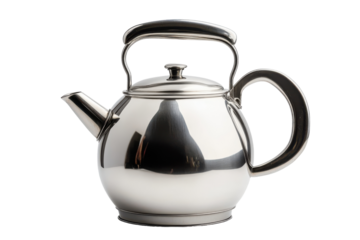 Stainless steel kettle with a curved design suitable for various kitchen settings and tea brewing