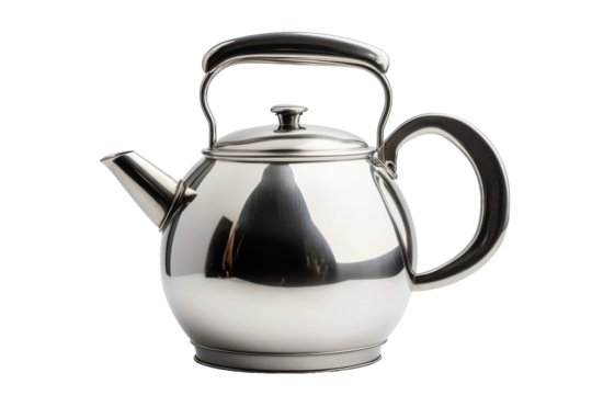 Stainless steel kettle with a curved design suitable for various kitchen settings and tea brewing