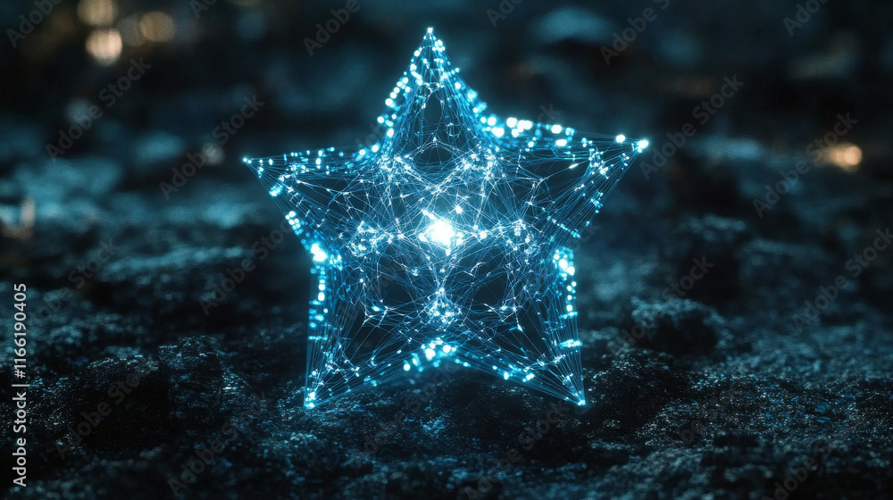 Aufkleber the hologram is a star. a star made of polygons, triangles of points and lines. a star with round co