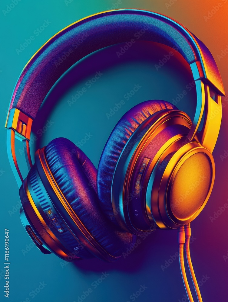 Poster Close up view of vibrant 3D headphones showcasing modern design and vivid colors in a creative setting. Generative AI