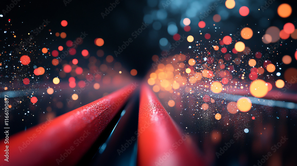 Poster hurdling is made up of particles. the hurdles are composed of dots and circles. woman running hurdle