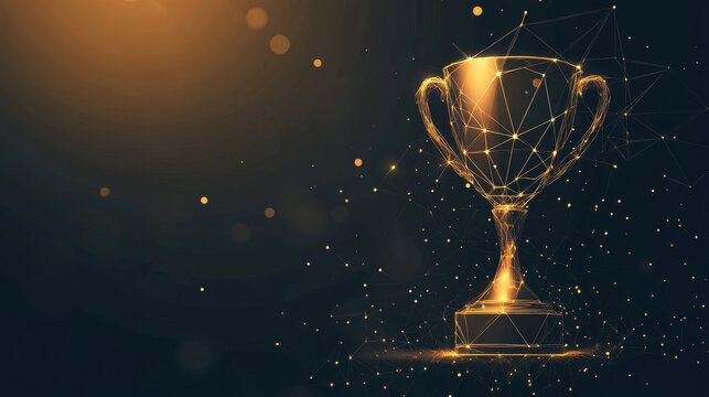 The award consists of points, lines and triangles. The polygon shape in the form of a silhouette awards on a dark background. Vector illustration