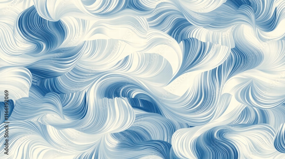 Poster Seamless wave like pattern in various shades of blue and white for design and decor usage. Generative AI