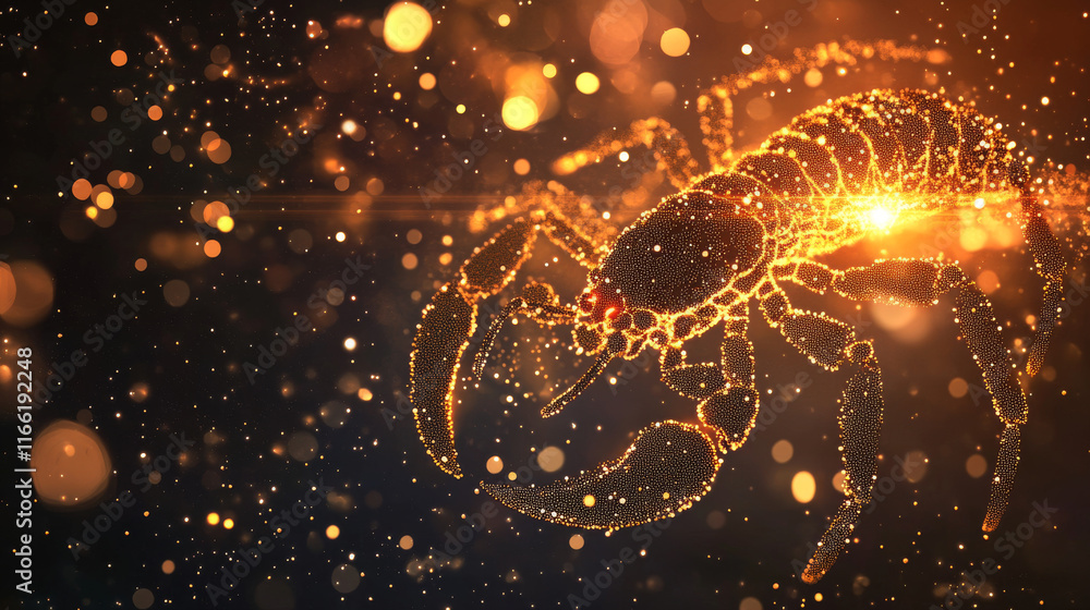 Poster scorpio of the particles. scorpio consists of circles and points. vector illustration