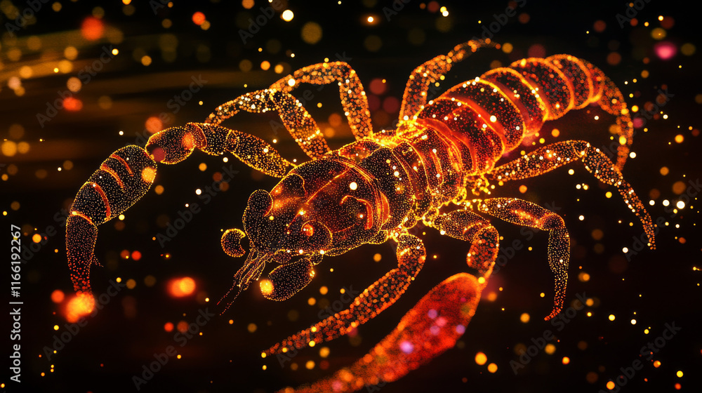 Poster scorpio of the particles. scorpio consists of circles and points. vector illustration