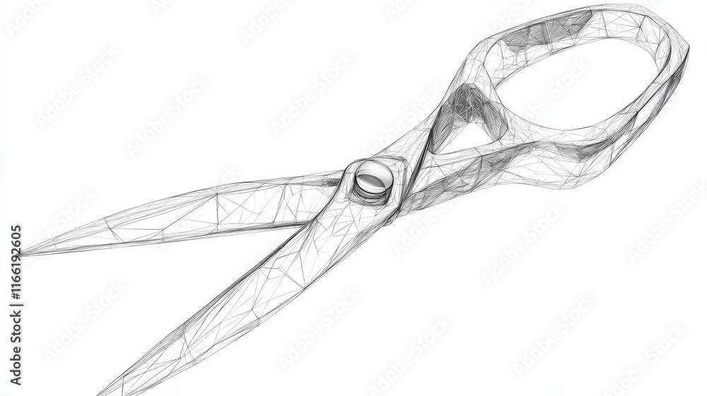 Poster the scissors consists of points, lines and triangles. the polygon shape in the form of a silhouette 