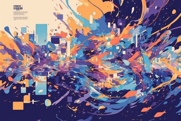 Abstract digital artwork featuring vibrant colors and dynamic shapes.