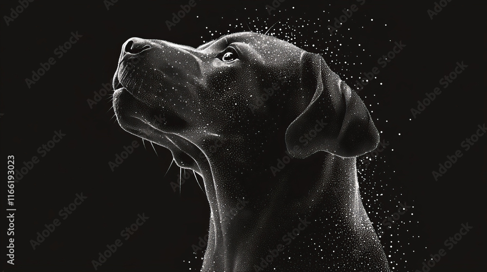Poster boxer which consists of points. particles in the form of a boxer on a dark background. vector illust