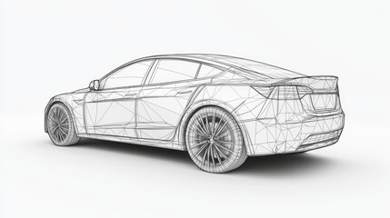 The car consists of points, lines and triangles. The polygon shape in the form of a silhouette of a car on a white background. Vector illustration