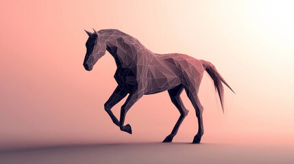 A hologram of a horse. A horse made up of polygons, triangles, points, and lines. Horse low-poly compound structure. The technology concept.