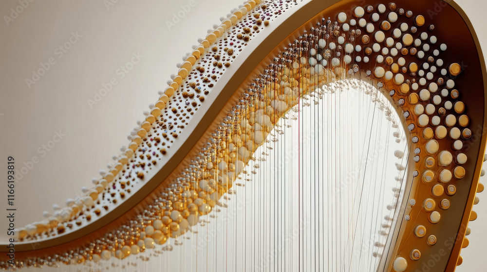 Poster harp of the particles. harp consists of circles and points. vector illustration.