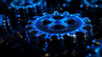 Gears of blue glowing dots. Gears of particles