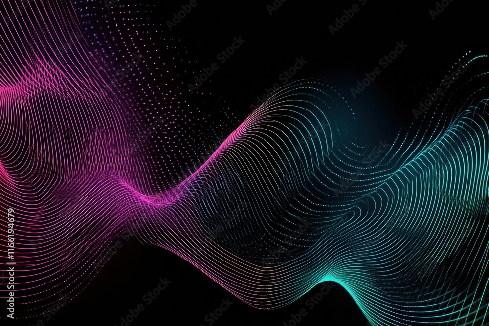 Poster dynamic abstract neon lines flow gracefully across a dark background during a vibrant digital art di
