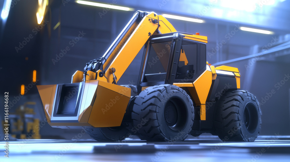 Poster telescopic loader hologram. digital and technological background telescopic loader. futuristic desig