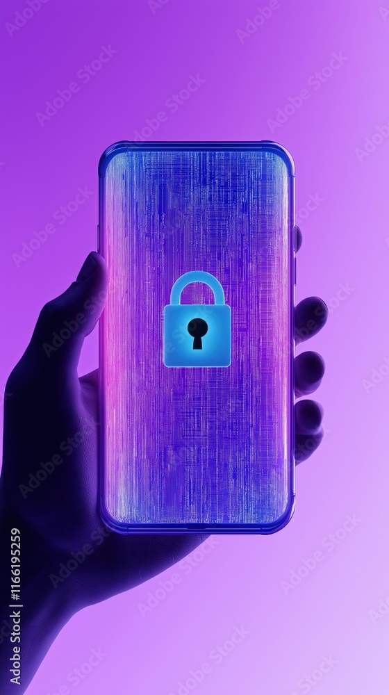 Aufkleber hand holding modern smartphone with security lock icon displayed on screen. mobile tech secured. dat