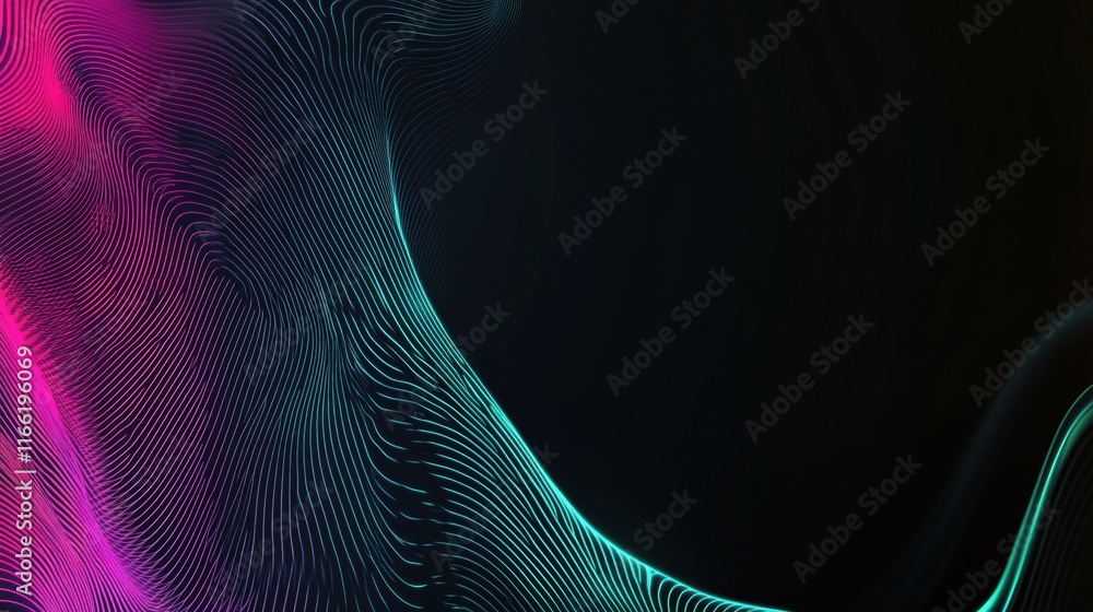 Poster Glowing abstract neon lines create mesmerizing patterns in a dark environment enhancing modern aesthetics. Generative AI