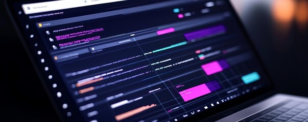 Obraz premium Interface displaying task dependencies and visual timelines, remote project manager, comprehensive and clear