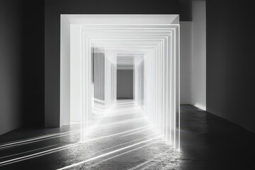 Obraz premium knowledge transfer visualization through geometric light paths in minimal space