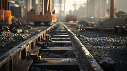 Obraz premium 工事中の線路と建設現場のリアルな光景